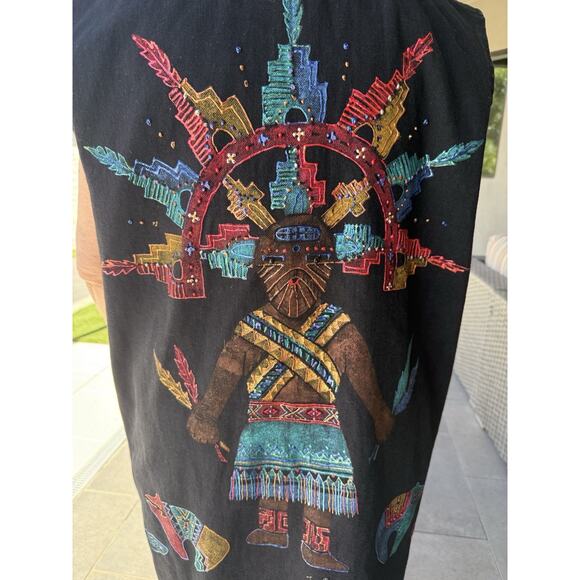 Carol Wilcher Originals Southwest Black Denim Long Vest Sz M Handpainted Signed - Picture 2 of 11